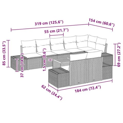 Zestaw Sof na Ogród z poduszką 9 pcs Szary Polirattan