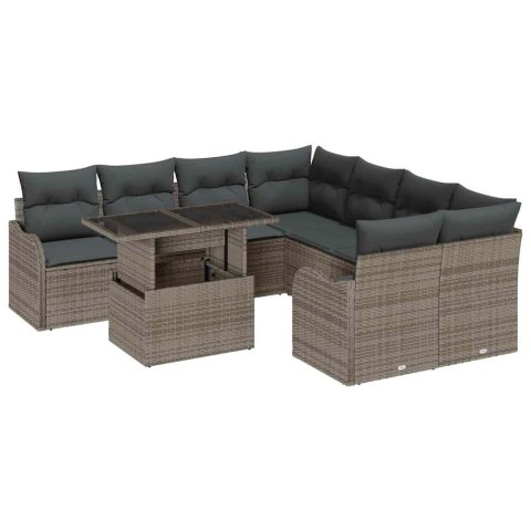 Zestaw Sof na Ogród z poduszką 9 pcs Szary Polirattan