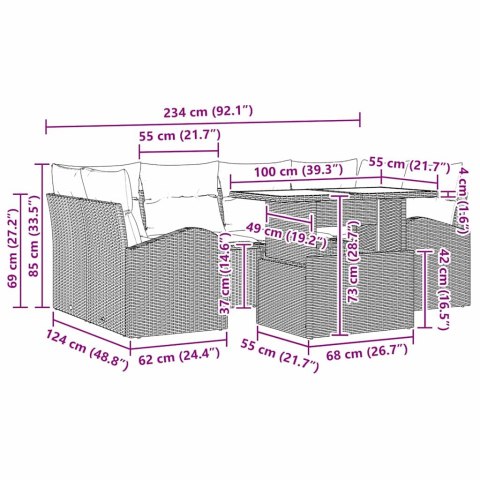 Zestaw Sof na Ogród z poduszką 7 pcs Brązowy Polirattan