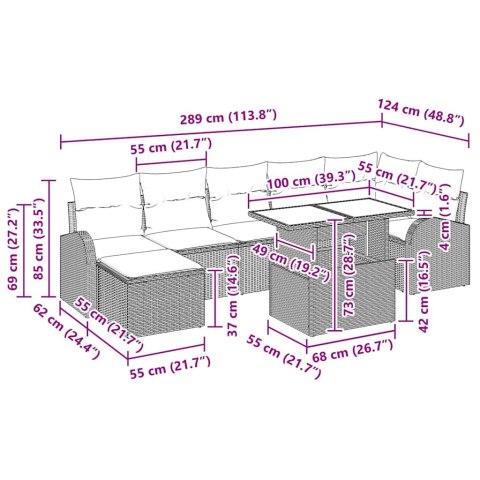 Zestaw Sof na Ogród z poduszką 8 pcs Czarny