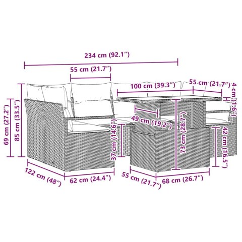 Zestaw Sof z poduszką 7 pcs Czarny polirattan