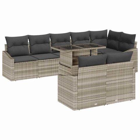 Zestaw Sof na Ogród z poduszką 9 pcs Jasnoszary
