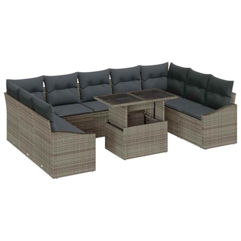 Zestaw Sof z poduszką 10 pcs Szary polirattan