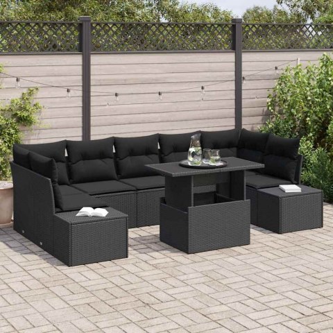 Zestaw Sof z poduszką 8 pcs Czarny polirattan