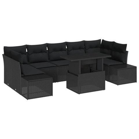 Zestaw Sof z poduszką 8 pcs Czarny polirattan