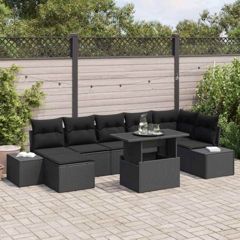 Zestaw Sof na Ogród z poduszką 8 pcs Czarny