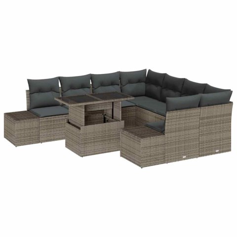 Zestaw Sof z poduszką 9 pcs Szary polirattan