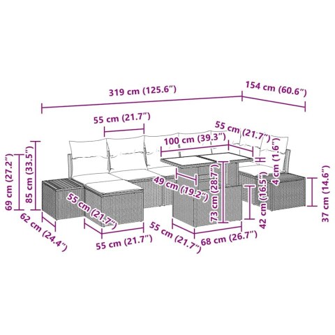 Zestaw Sof na Ogród z poduszką 8 pcs Czarny