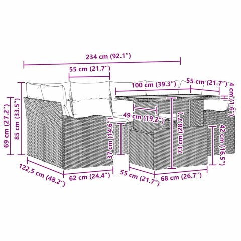 Zestaw Sof na Ogród z poduszką 7 pcs Szary