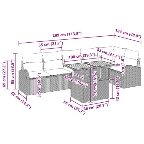 Zestaw Sof na Ogród z poduszką 7 pcs Czarny