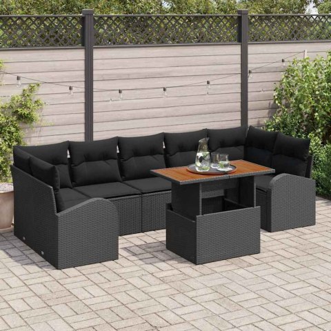 Zestaw Sof na Ogród z poduszką 8 pcs Czarny