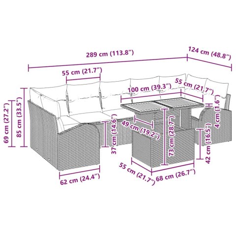 Zestaw Sof na Ogród z poduszką 8 pcs Czarny