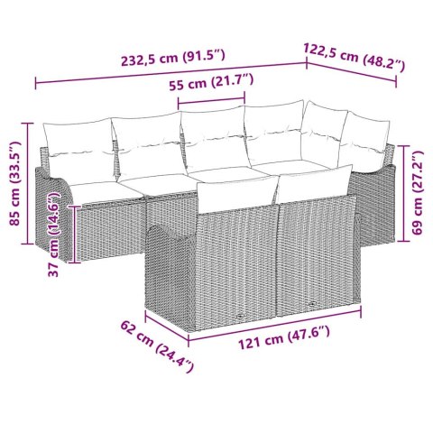 Zestaw Sof na Ogród z poduszką 7 pcs Beżowy Polirattan