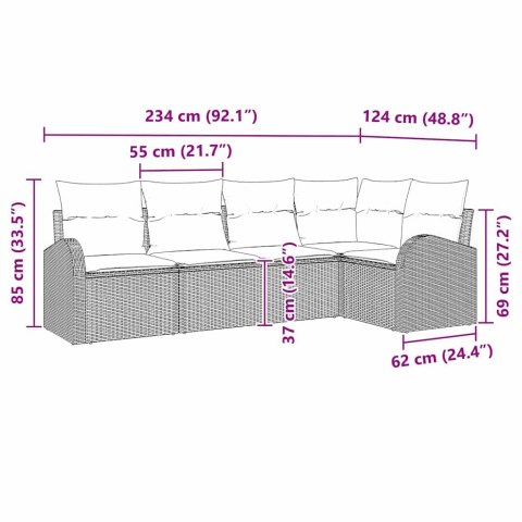 Zestaw Sof z poduszką 5 pcs beżowo-biały polirattan