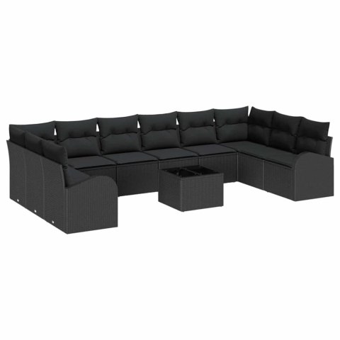 Zestaw Sof z poduszką 11 pcs Czarny polirattan