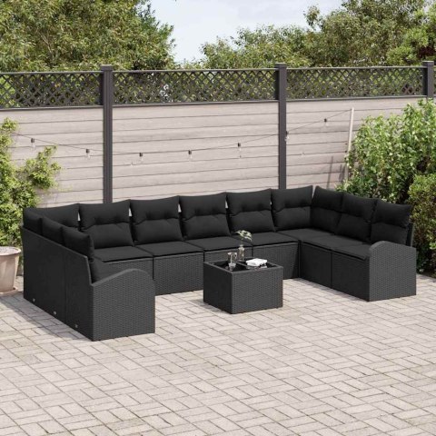 Zestaw Sof z poduszką 11 pcs Czarny polirattan