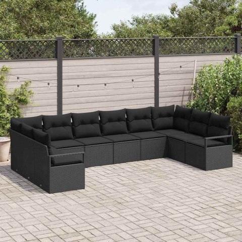 Zestaw Sof z poduszką 10 pcs Czarny polirattan