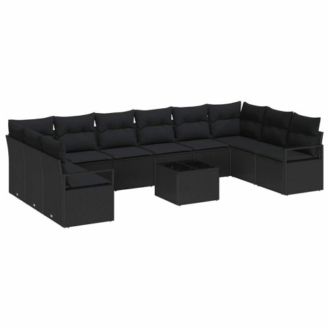 Zestaw Sof z poduszką 11 pcs Czarny polirattan