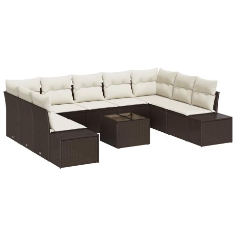 Zestaw Sof na Ogród 10 pcs Brązowy i Kremowy Rattan poli
