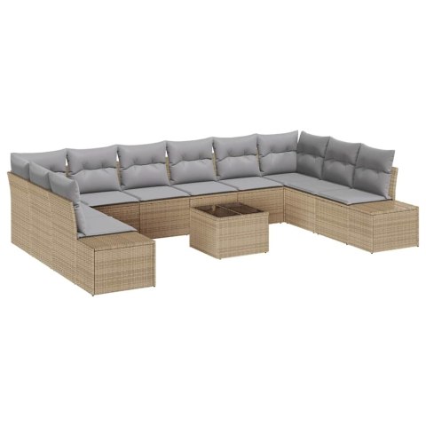 Zestaw Sof na Ogród 11 pcs Beżowy i jasnoszary Rattan poli