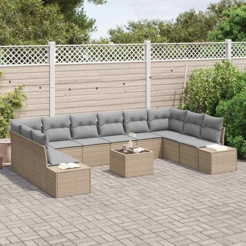 Zestaw Sof na Ogród 11 pcs Beżowy i jasnoszary Rattan poli