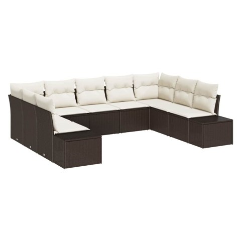 Zestaw Sof na Ogród 9 pcs Brązowy i kremowy Rattan poli