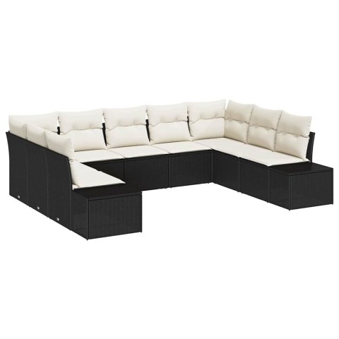 Zestaw Sof na Ogród 9 pcs Czarny i kremowy Rattan poli
