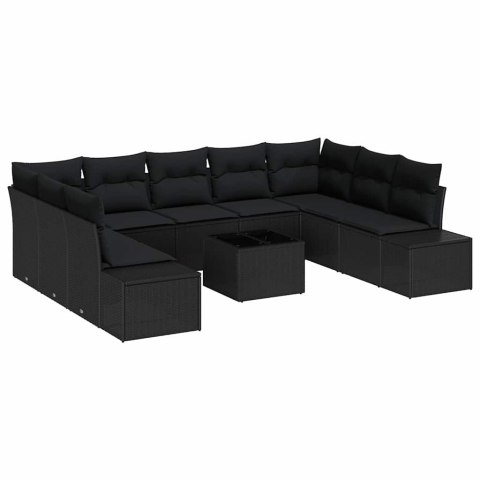 Zestaw Sof na Ogród z poduszką 10 pcs Czarny Rattan poli
