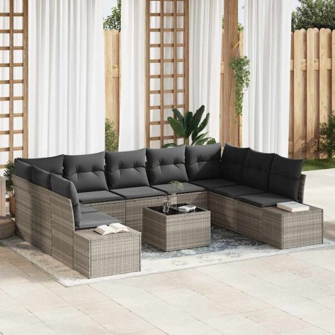 Zestaw Sof na Ogród z poduszką 10 pcs Jasnoszary Rattan poli