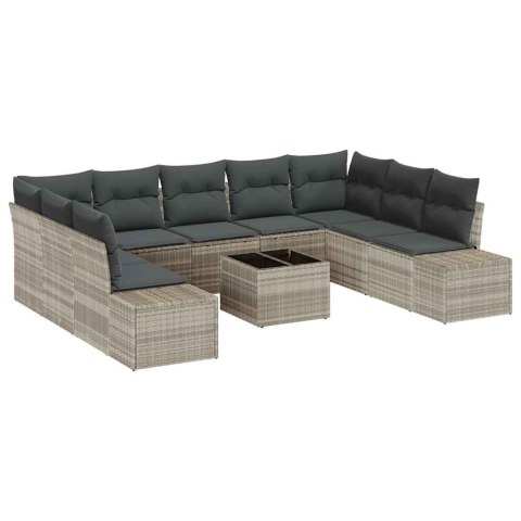 Zestaw Sof na Ogród z poduszką 10 pcs Jasnoszary Rattan poli