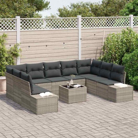 Zestaw Sof na Ogród z poduszką 10 pcs Jasnoszary Rattan poli