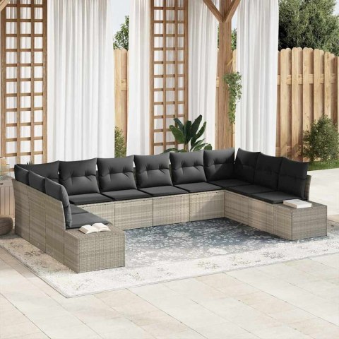 Zestaw Sof na Ogród z poduszką 10 pcs Jasnoszary Rattan poli