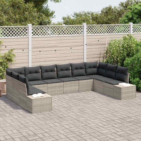 Zestaw Sof na Ogród z poduszką 10 pcs Jasnoszary Rattan poli