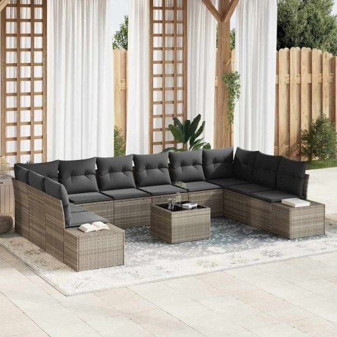 Zestaw Sof na Ogród z poduszką 11 pcs Jasnoszary Rattan poli