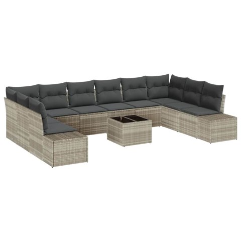 Zestaw Sof na Ogród z poduszką 11 pcs Jasnoszary Rattan poli