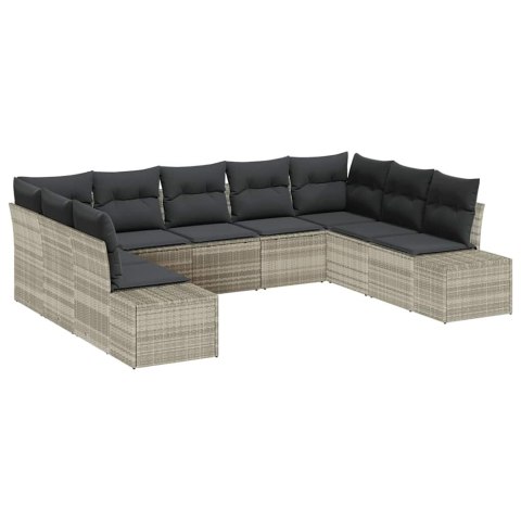 Zestaw Sof na Ogród z poduszką 9 pcs Jasnoszary Rattan poli