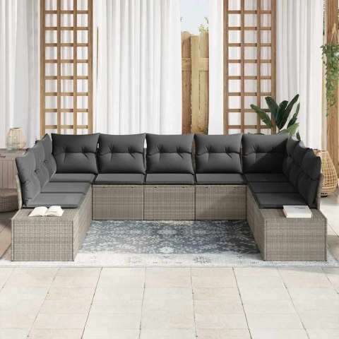 Zestaw Sof na Ogród z poduszką 9 pcs Jasnoszary Rattan poli
