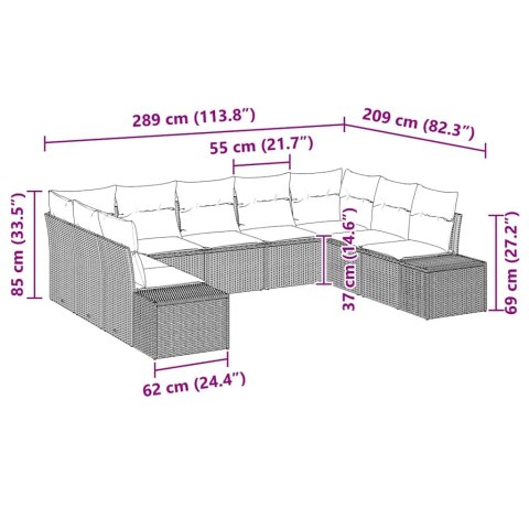 Zestaw Sof na Ogród z poduszką 9 pcs Jasnoszary Rattan poli