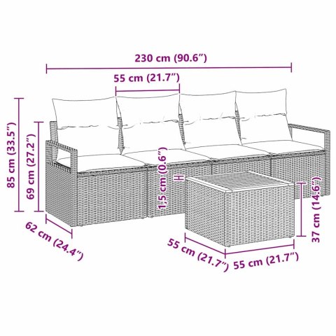 Zestaw Sof na Ogród 5 pcs Szary