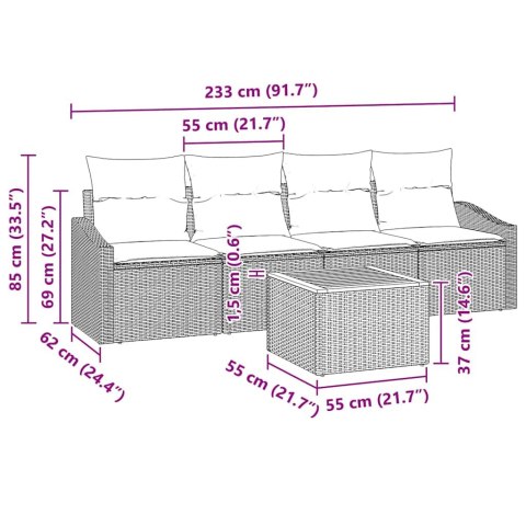 Zestaw Sof na Ogród 5 pcs Szary