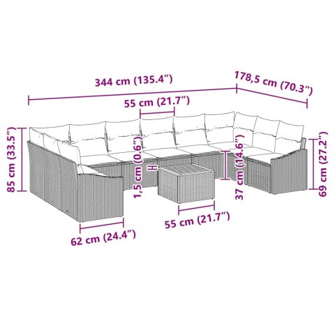 Zestaw Sof na Ogród 11 pcs Szary