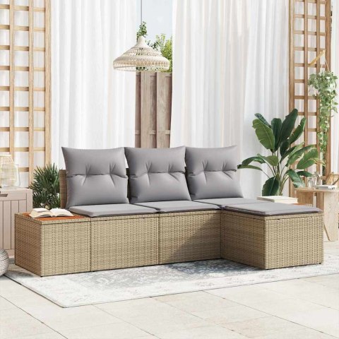 Zestaw Sof na Ogród 4 pcs Beżowy i jasnoszary Rattan poli