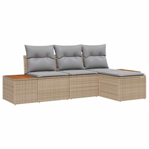 Zestaw Sof na Ogród 4 pcs Beżowy i jasnoszary Rattan poli