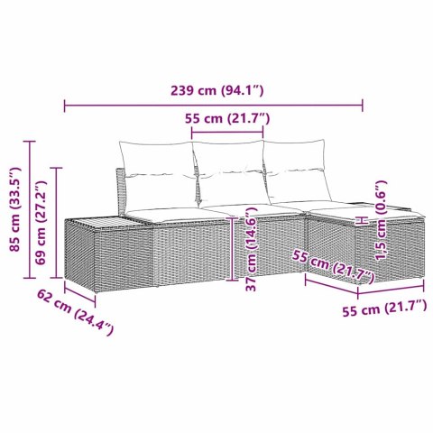 Zestaw Sof na Ogród 4 pcs Beżowy i jasnoszary Rattan poli