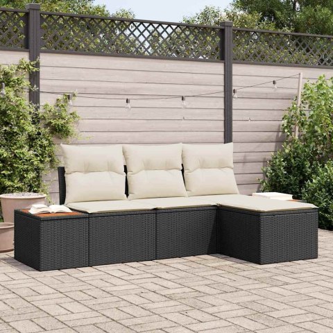 Zestaw Sof na Ogród 4 pcs Czarny i kremowy Rattan poli