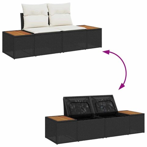 Zestaw Sof na Ogród 4 pcs Czarny i kremowy Rattan poli