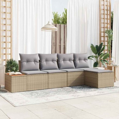 Zestaw Sof na Ogród 5 pcs Beżowy i jasnoszary Rattan poli