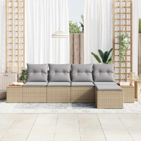 Zestaw Sof na Ogród 5 pcs Beżowy i jasnoszary Rattan poli