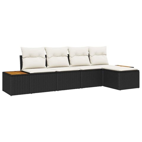Zestaw Sof na Ogród 5 pcs Czarny i kremowy Rattan poli
