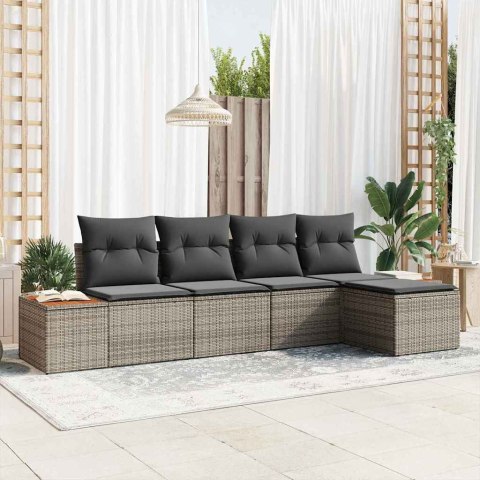 Zestaw Sof na Ogród z poduszką 5 pcs Szary Rattan poli
